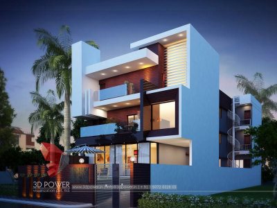 Modern Bungalow Exterior Day & Night Rendering & Elevation Design By Power